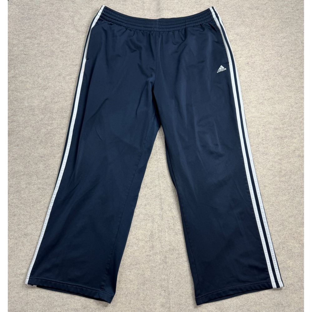 Adidas Mens Navy Blue 3-Stripe Track Pants Y2K Straight Leg Large